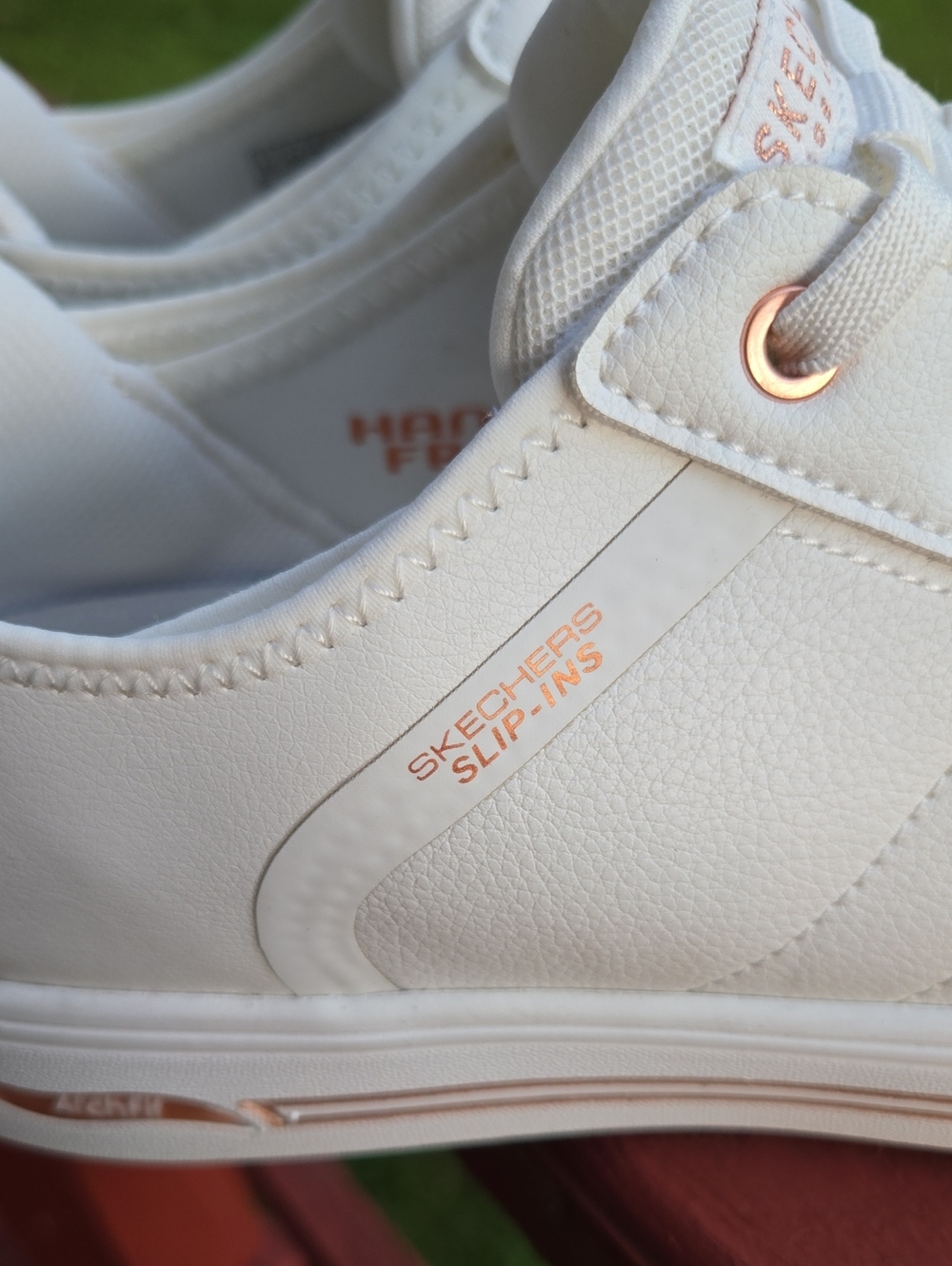 Skechers Women's White Sneakers with Rose Gold Eyelets Slip Ins 9.5 - Picture 9 of 9
